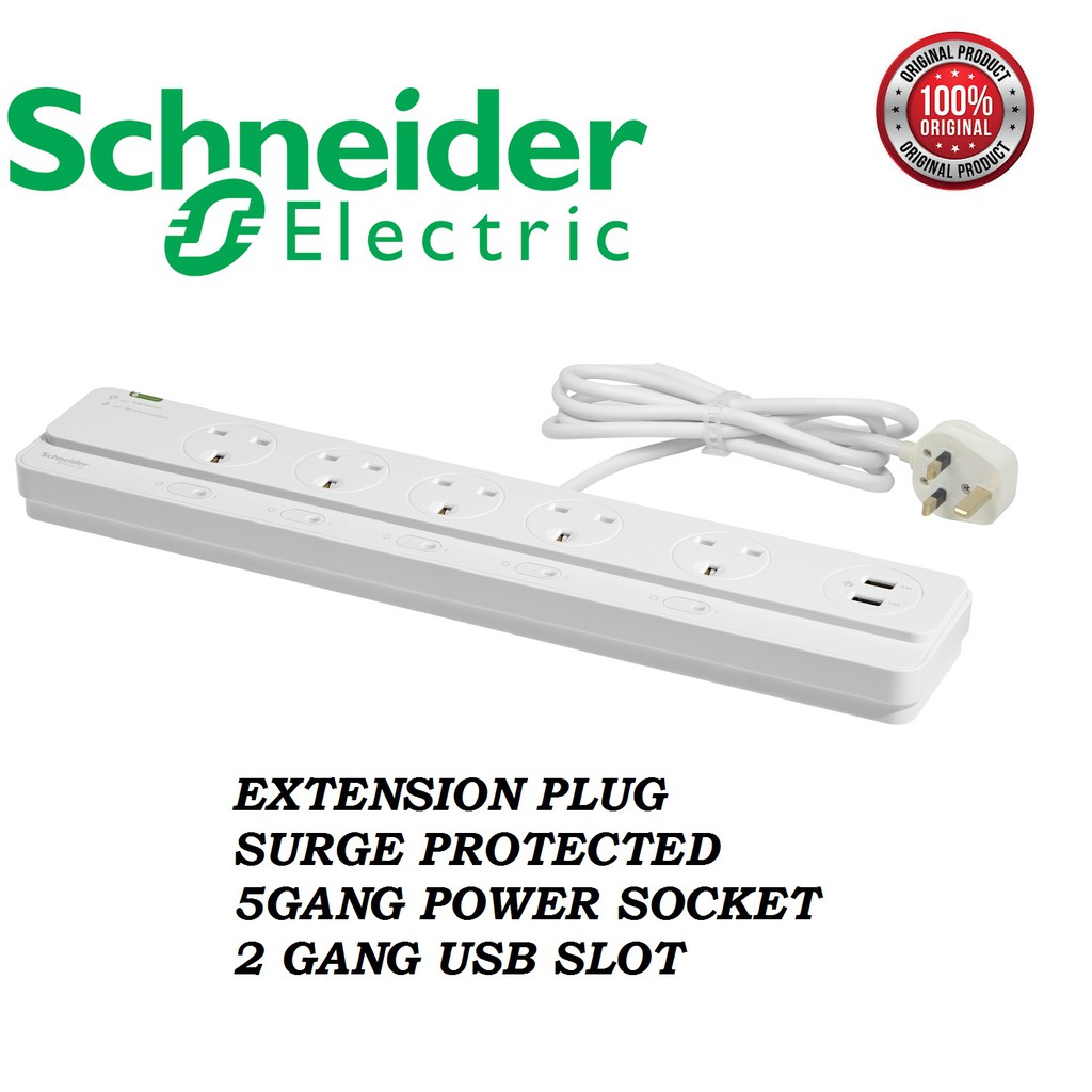 SCHNEIDER ELECTRIC POWEX EXTENSION PLUG SOCKET 5G / 3G & 2 USB PORT
