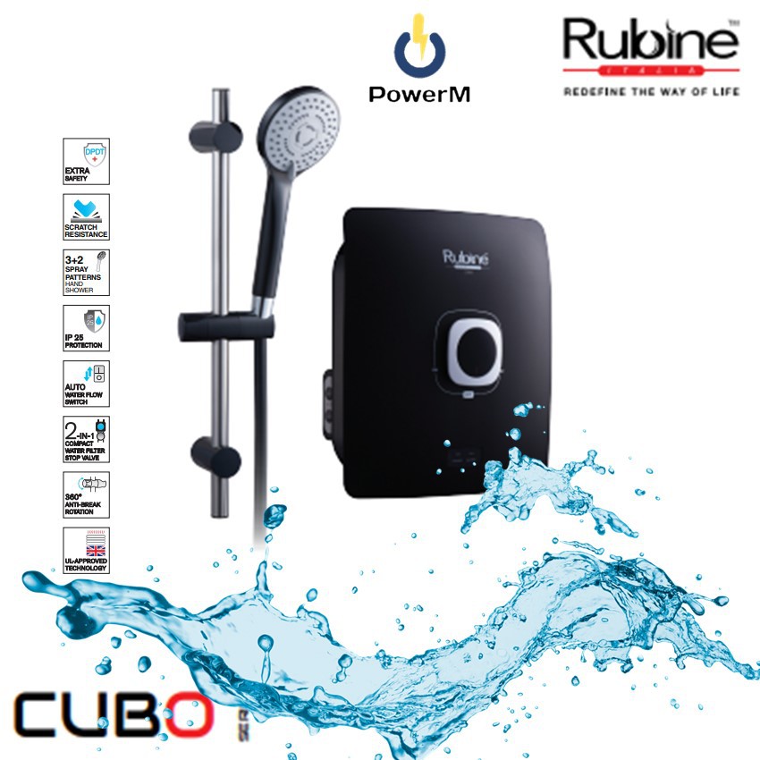 Rubine Cubo Instant Water Heater Non Pump (Carbon Black) 2021 Brand New