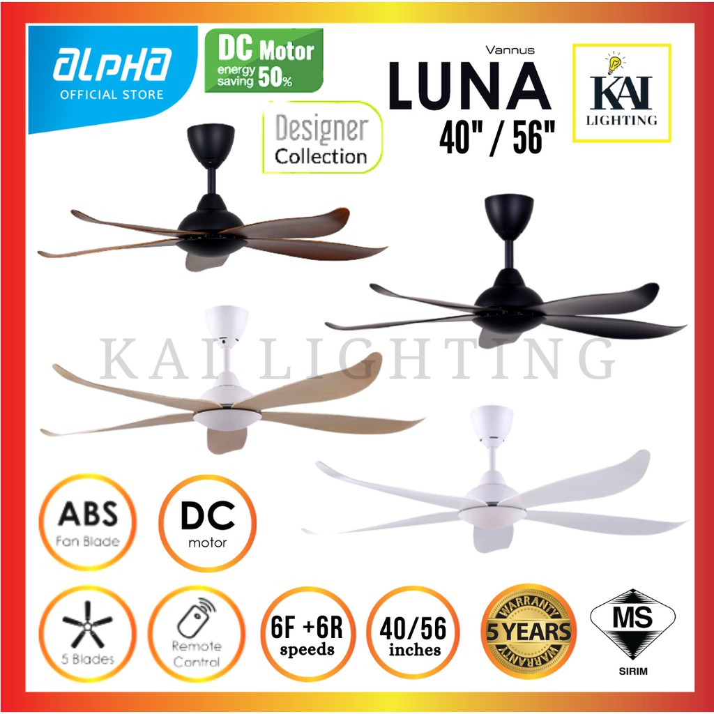 ALPHA VANNUS LUNA 5B CEILING FAN 5 BLADE 40"/46"/56" DC MOTOR / Kipas