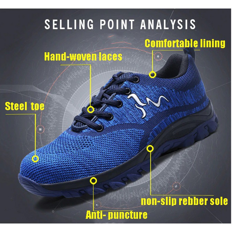 Steel Toe Indestructible Work Shoes for Men Lightweight Mesh Safety Sneaker Industrial Construction Shoes Puncture Proof Non Slip Shoes 