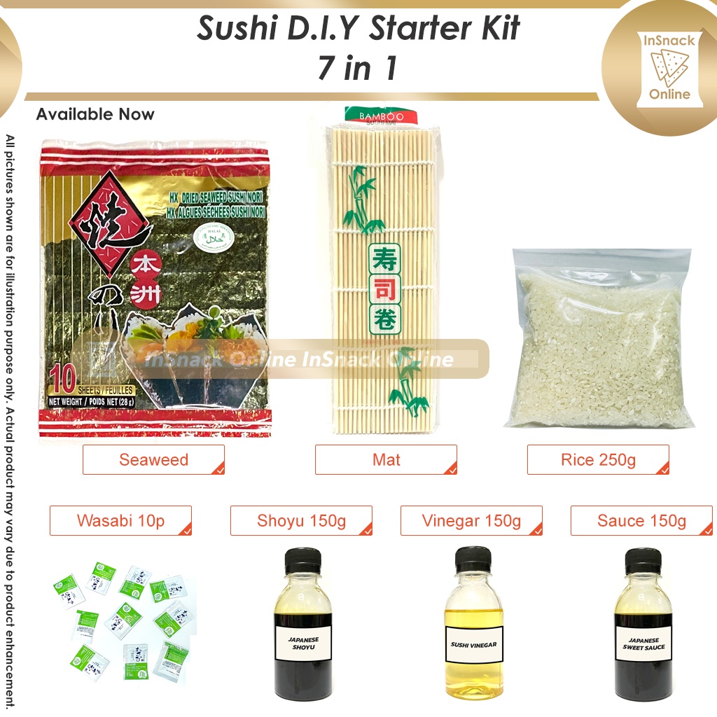 Sushi Making Kit Set 寿司制作套装seaweed Mat Wasabi Shouyu Vinegar Japanase Sweet Sauce 紫菜 寿司折垫 日本米 芥末 日式酱油 寿司醋 日式甜酱 说明 Shopee Malaysia