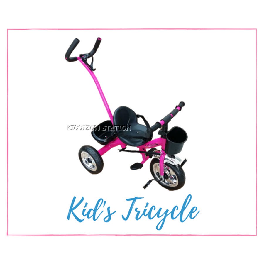 pink tricycle with push handle