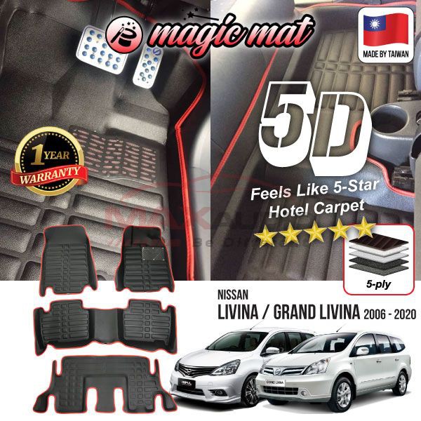NISSAN GRAND LIVINA 2006 - 2021 MAGIC MAT 5D Floor Carpet Car Mat 5-Layer  Premium Grade PU Leather Karpet Lantai Kereta