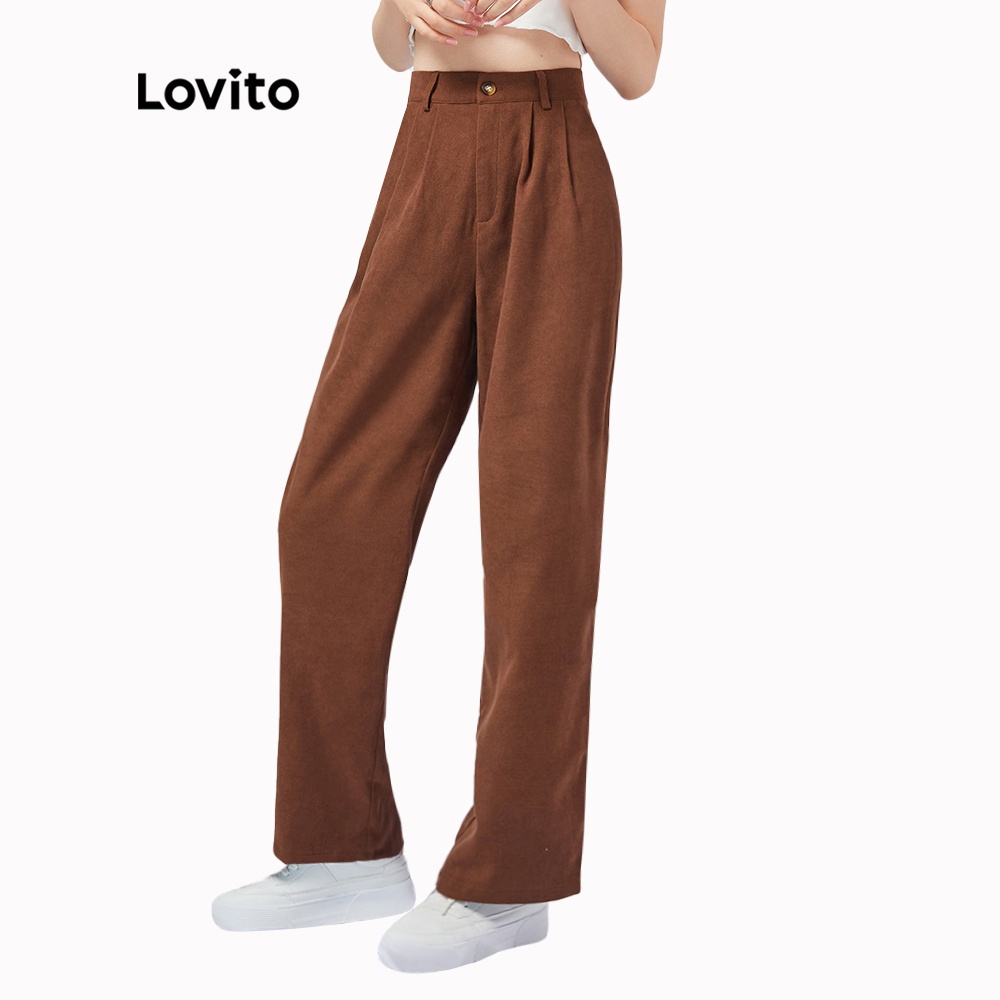 【KOL's pick】Lovito Casual Plain Pocket Basic High Waist Pants for Women ...