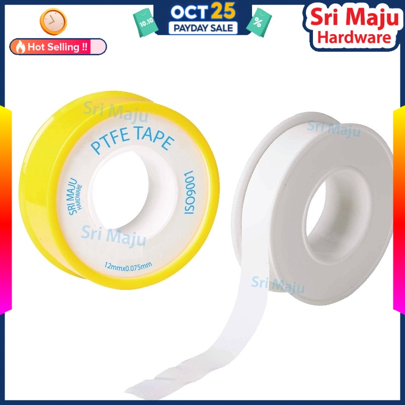 shopee: MAJU Yellow Cover PTFE Thread Seal Tape Water Plumber Teflon Tape Sink Bib Valve Faucet Tap Leaking Pita Paip Putih Air (0:0::;0:0::)