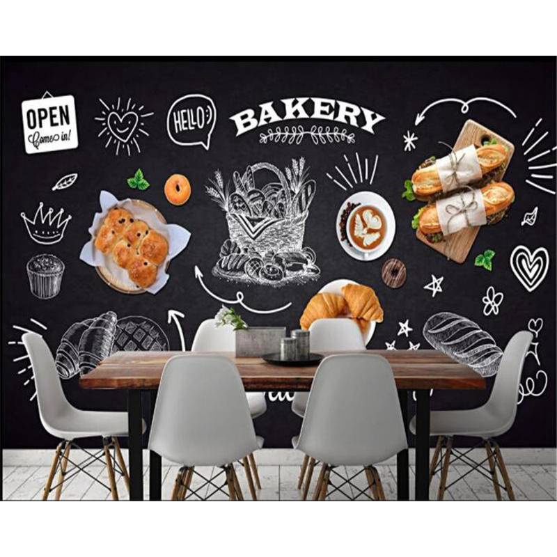 Custom wallpaper blackboard hand-painted bakery shop bakery cake shop  background wall HD decoration mural 3d wallpaper | Shopee Malaysia