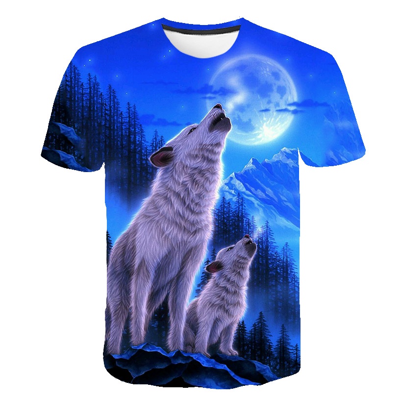 READY STOCK 2021 Wolf Printed T shirts Men 3d Animal Print T-shirts Tops Short Sleeve O-Neck Fashion Black Harajuku Oversized T-shirt