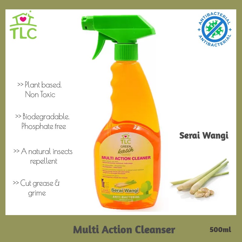 TLC Multi Action Cleaner Spray Green EcoFriendly Serai Wangi Anti Bacterial (500ml) Shopee