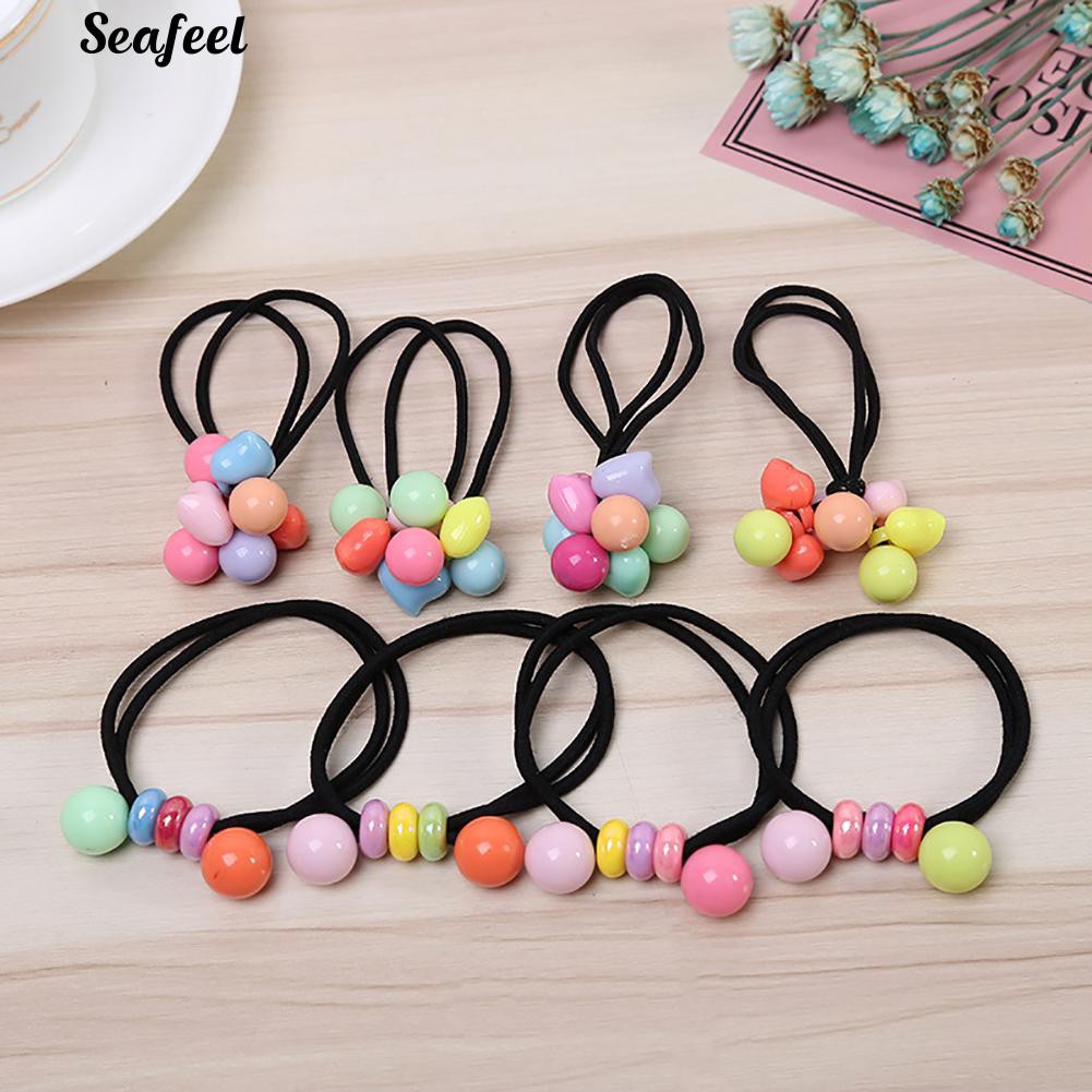 Seafeel Girls Candy Colors Acrylic Beads Elastic Hair Ties Bands