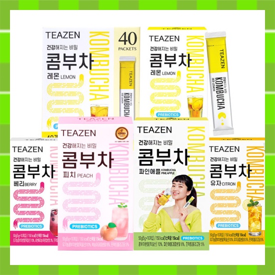 ⭐TEAZEN Kombucha (Bulk) Lemon, Berry, Citrus, Peach, Pineapple Flavor, Sparkling Fermented Drink from Korea, Powdered Drink Mix, Prebiotics Tea, Gut Health and Immunity Support, Diet tea / Shipping from Korea