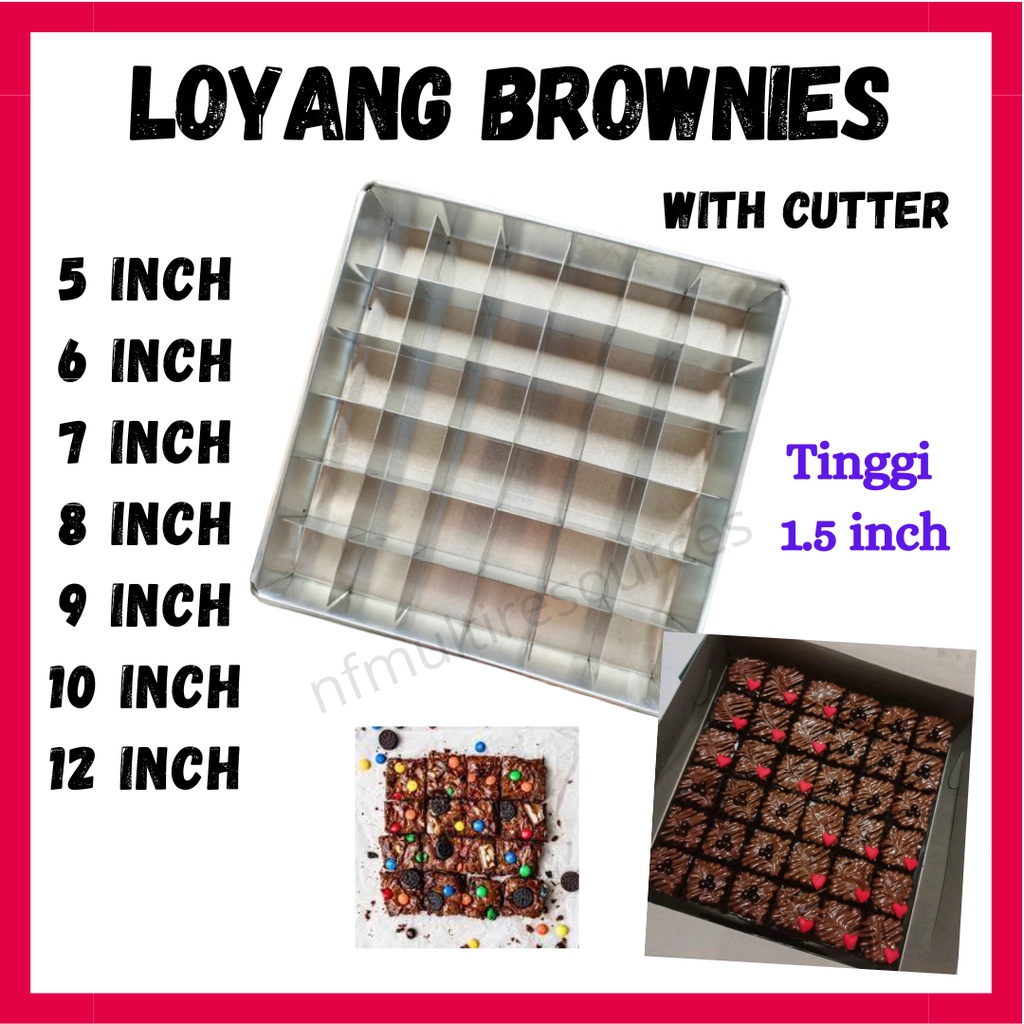 Loyang Brownies Cutter Acuan Mould Brownie Pan 8x8 inci Acuan Brownies Tray Sekat 10x10 Cookies Aluminium