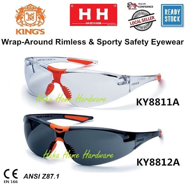 ( 100% KING'S ) Safety Eyewear KY8811A Clear KY8812A Smoke Glasses Spectacle Sporty Sunglasses Goggle Glass PPE HahaHome