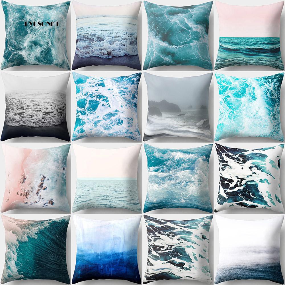 Square Sea Wave Print Pillow Case Home Decoration Bed Sofa Throw