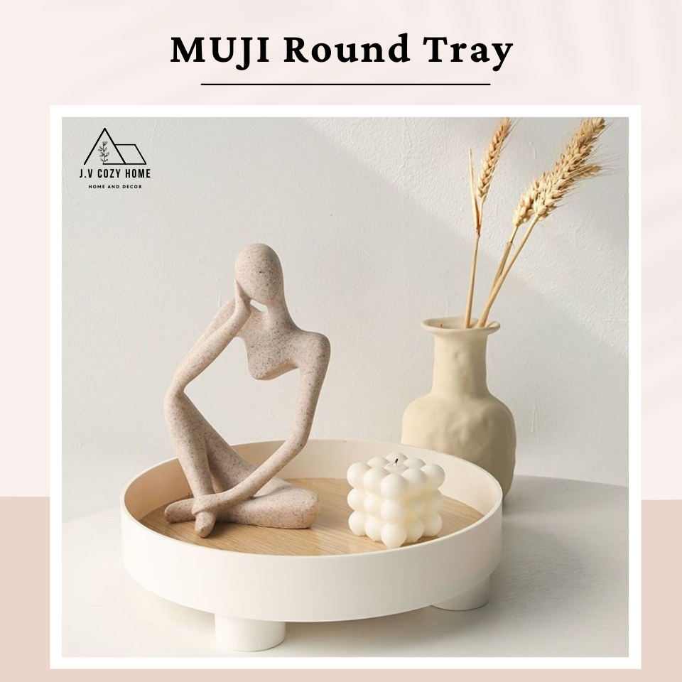 Muji Nordic Round Tray Wooden Tray Decor INS Tray Hiasan Kitchen Coffee Tray Photography Candle Dulang Hiasan 北欧风饰品香薰托盘