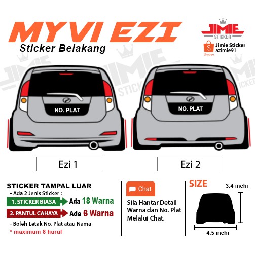 Sticker kereta, Sticker belakang Perodua Myvi Ezi, Custom 