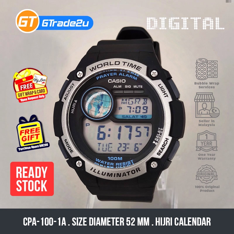 Original Men CPA-100-1A CPA100-1A Digital Jam Solat Prayer Alarm Watch ...