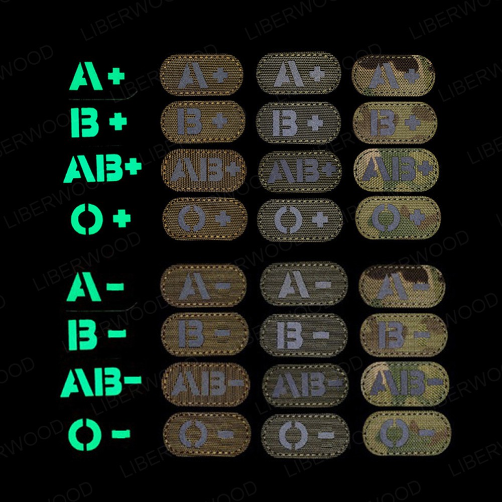 2.5*5CM IR Reflective A+ B+ AB+ O+ Mini Blood Type Patch Rescue Glow in the Dark Flash PVC Patches for Clothing Tactical Badge