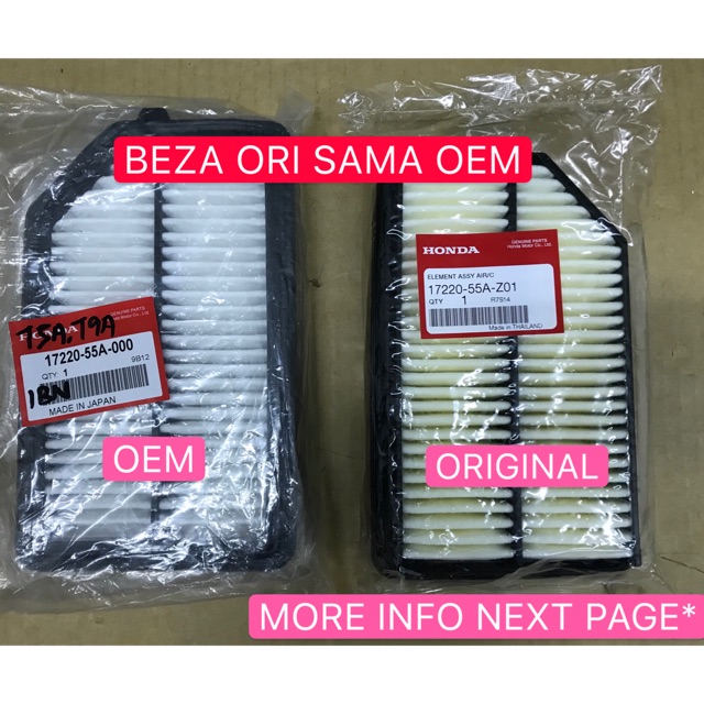 Original Honda City Gm6 T9A / Jazz Gk T5A / Brv Tsa (2014-2020) Air Filter 17220-55A-Z01 | Shopee Malaysia