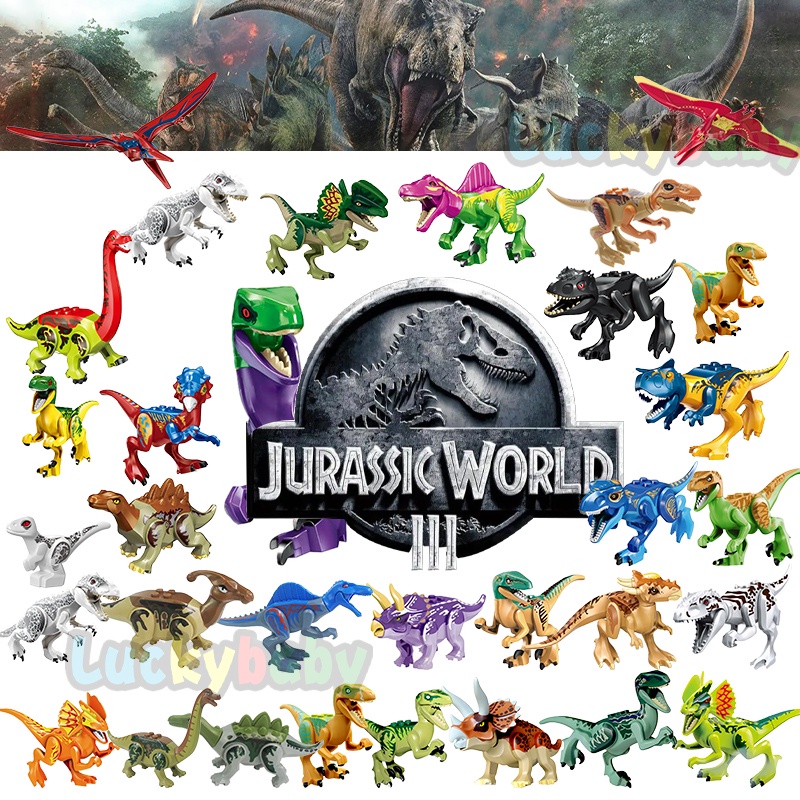   jurassic world 3 Dinosaur Toys Minifigures Building Blocks Tyrannosaurus Rex Spinosaurus Pterodactyl Dreadnought