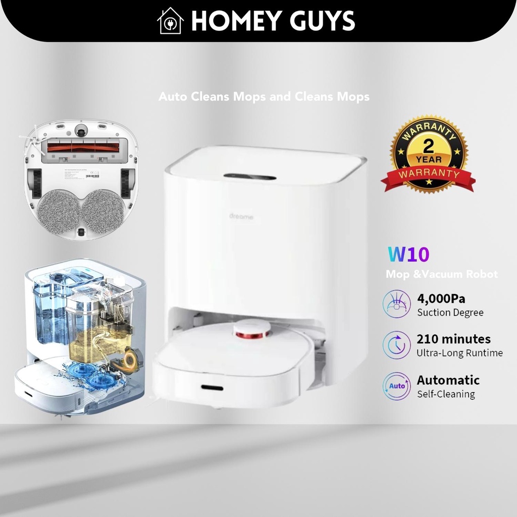 Dreame W10 Cleans, Mops, SelfCleaning Mops Robot Vacuum Carpet I 210 Mins Run Time I AutoDry I