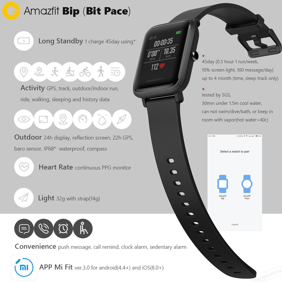 amazfit bip screen size