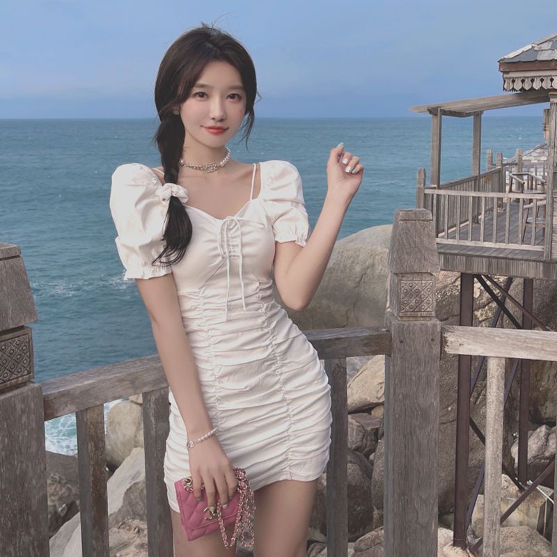 【5⭐S.GOLD】??ins Korea dress, drawstring skirt, Korean style, slimming, all-match, slimming, sexy, slimming, plus size top, women's clothing, Korean top, casual top, dress, net red top, inner wear, out