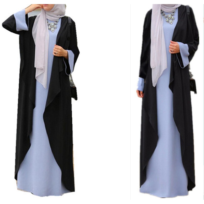 Patchwork Abaya Women Muslim Dress Casual Floor Length Maxi
