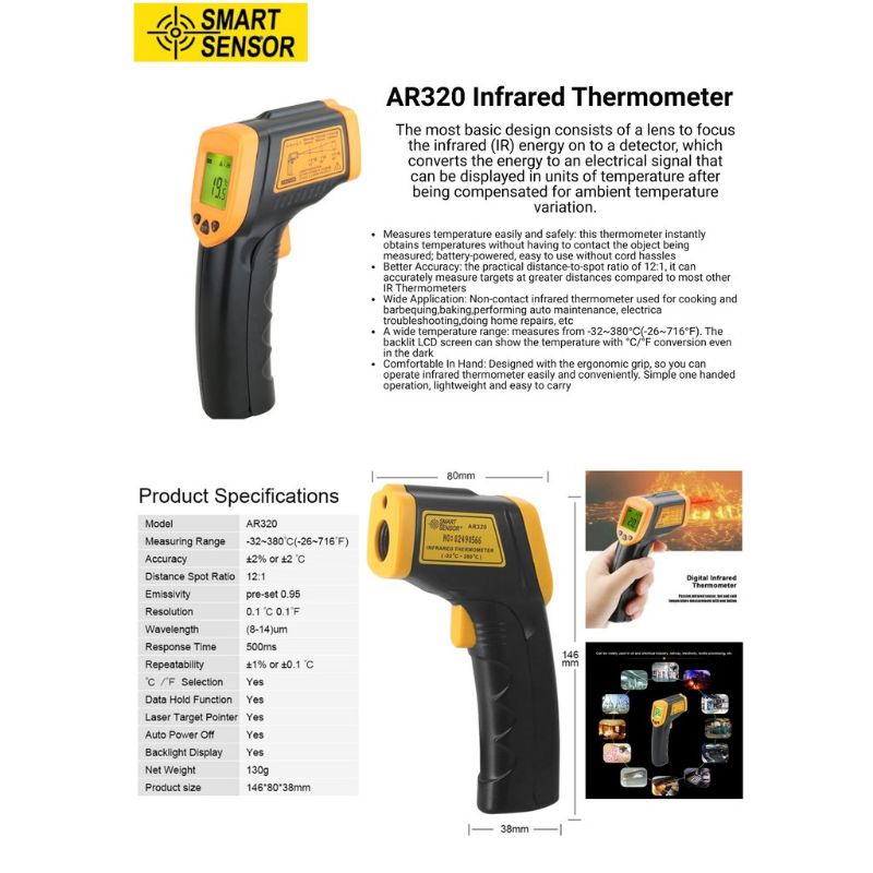 Infrared Thermometer AR320 Sesuai Untuk Cek Suhu Rumah Burung Walet Thermometer Check Temperature