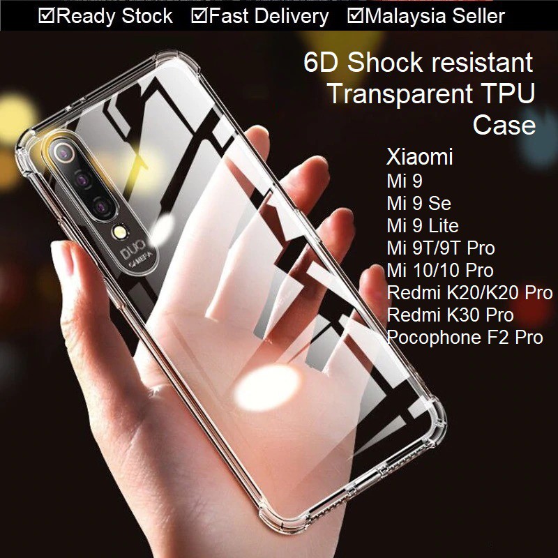 Xiaomi Mi 10 Pro 9 Se Lite 9t Pro Redmi K20 K30 Pocophone F2 Pro Transparent 6d Shock Resistant Phone Case Casing Cover Shopee Malaysia