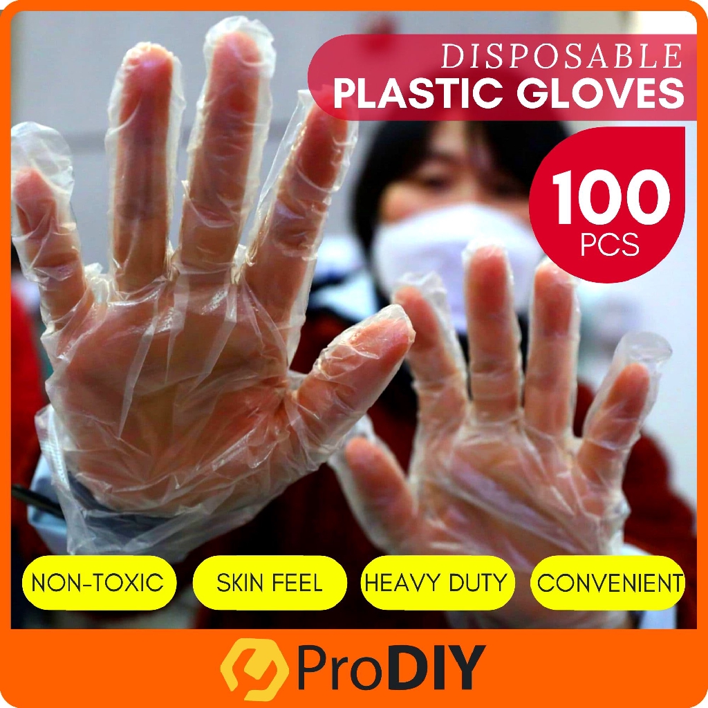 100 PCS Clear Transparent Disposable HDPE Plastic Glove One Size Fits Most Food Handling Hygiene Virus Sarung Tangan