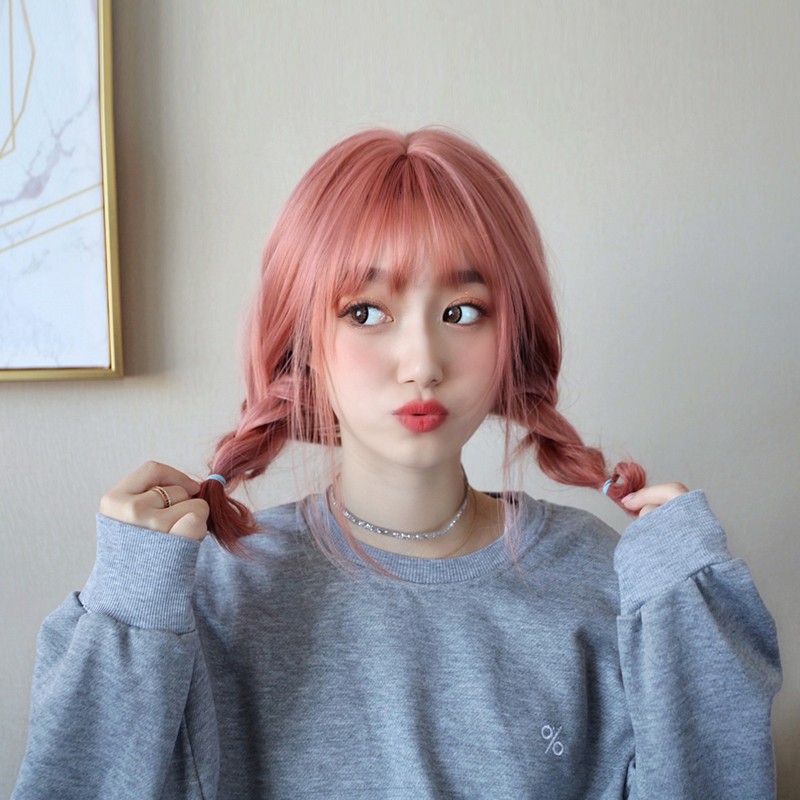 2020 News Wig Women Short Hair Orange Pink Japanese Lolita Net Red Fluffy Curls Out Of The Natural Girl Set Shopee Malaysia