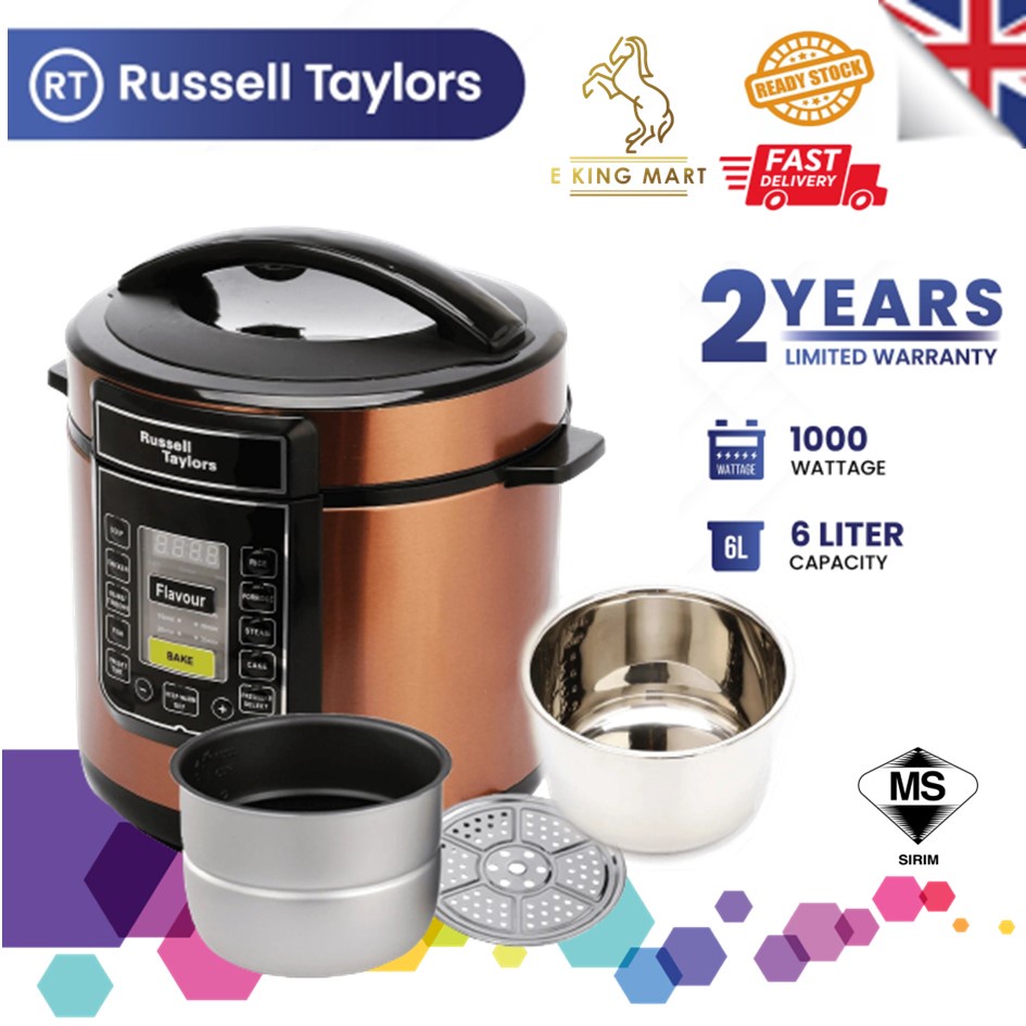 Russell Taylors Pressure Cooker Stainless Steel Pot PC-60 Rice Cooker 6 Litre 6L Steam Stew Bake Porridge