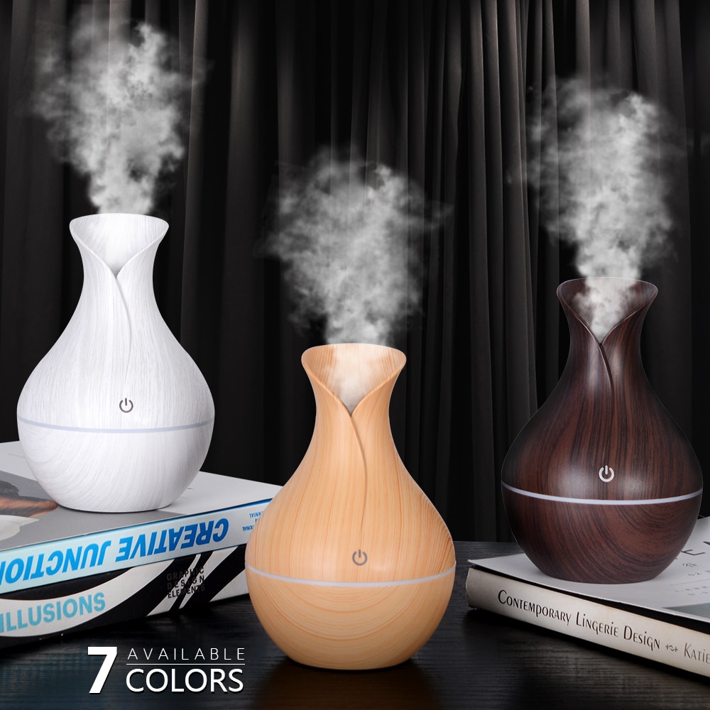 Air Humidifier Wood Grain Aroma Diffuser Color Cup Essential Oil Car Humidifiers Purifiers LED Asap Pewangi