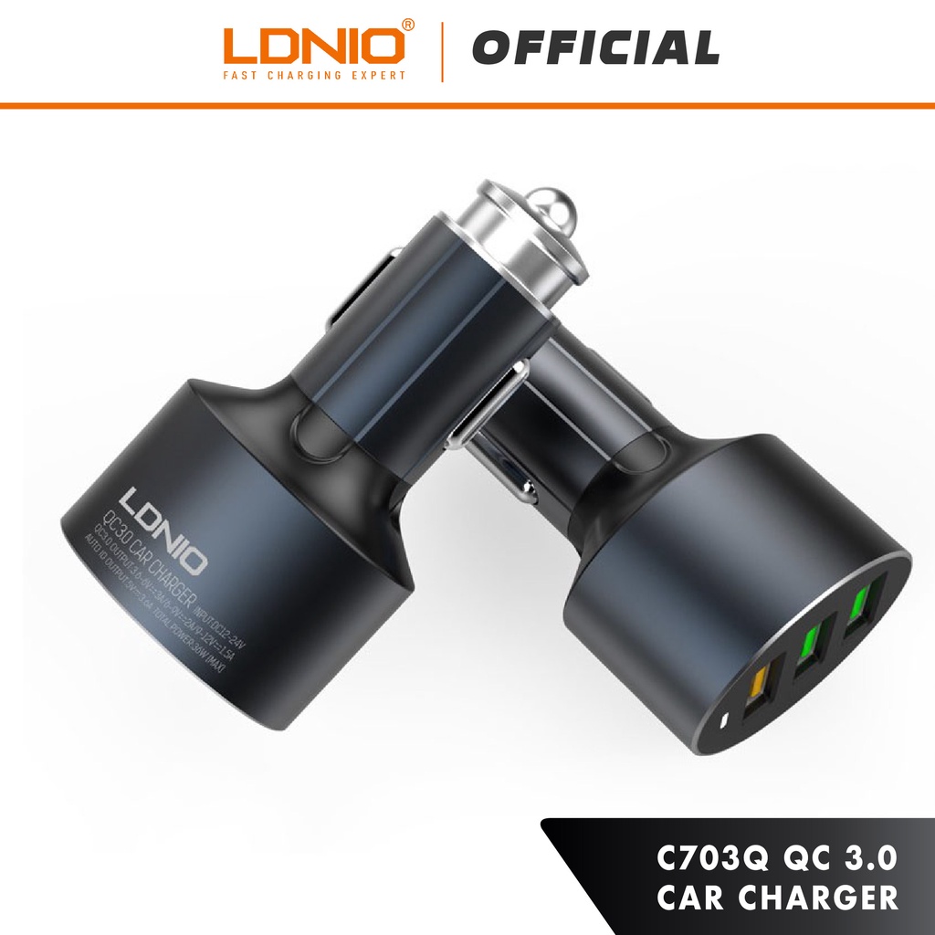 LDNIO C703Q Auto-ID 3 USB Port Quick Charge 3.0 Fast Charging Car Charger