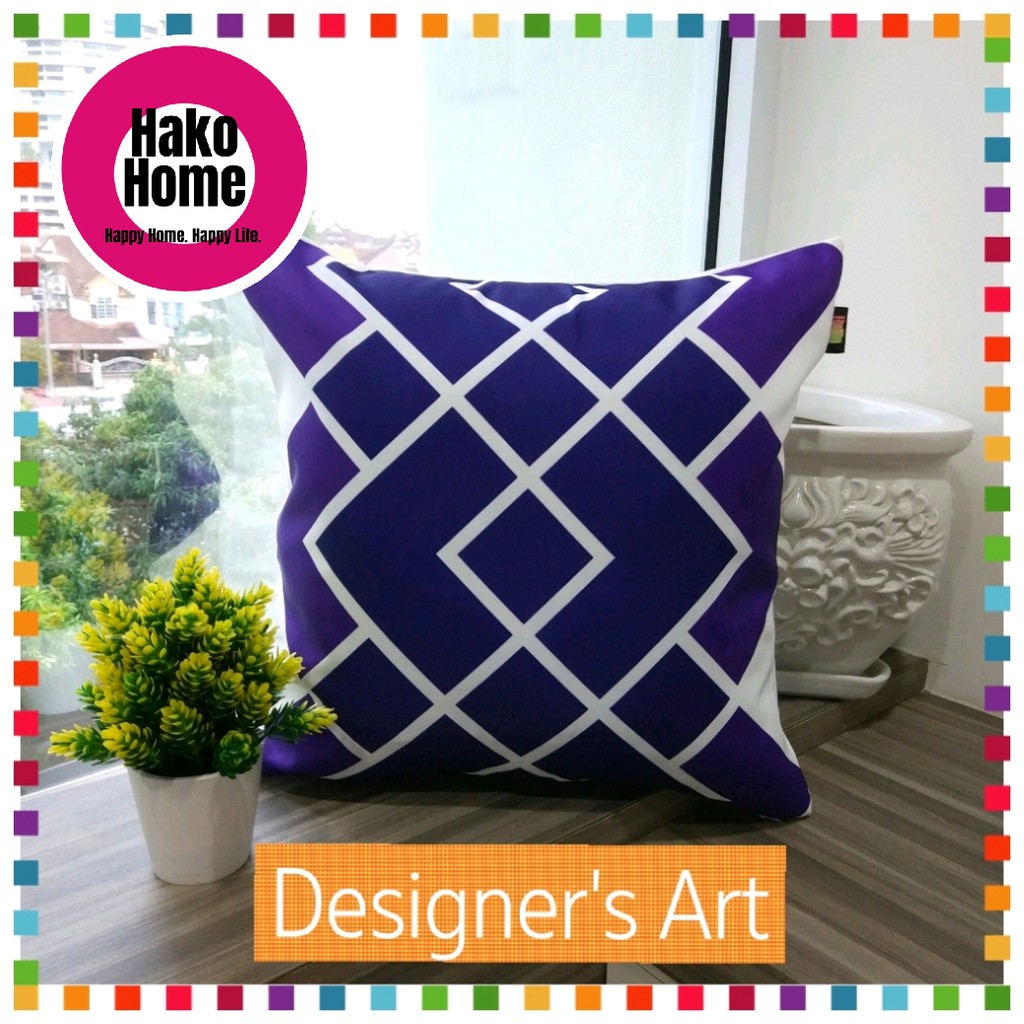 Purple White Color Throw Pillow Cover Sarung Bantal Sofa Square Pillow