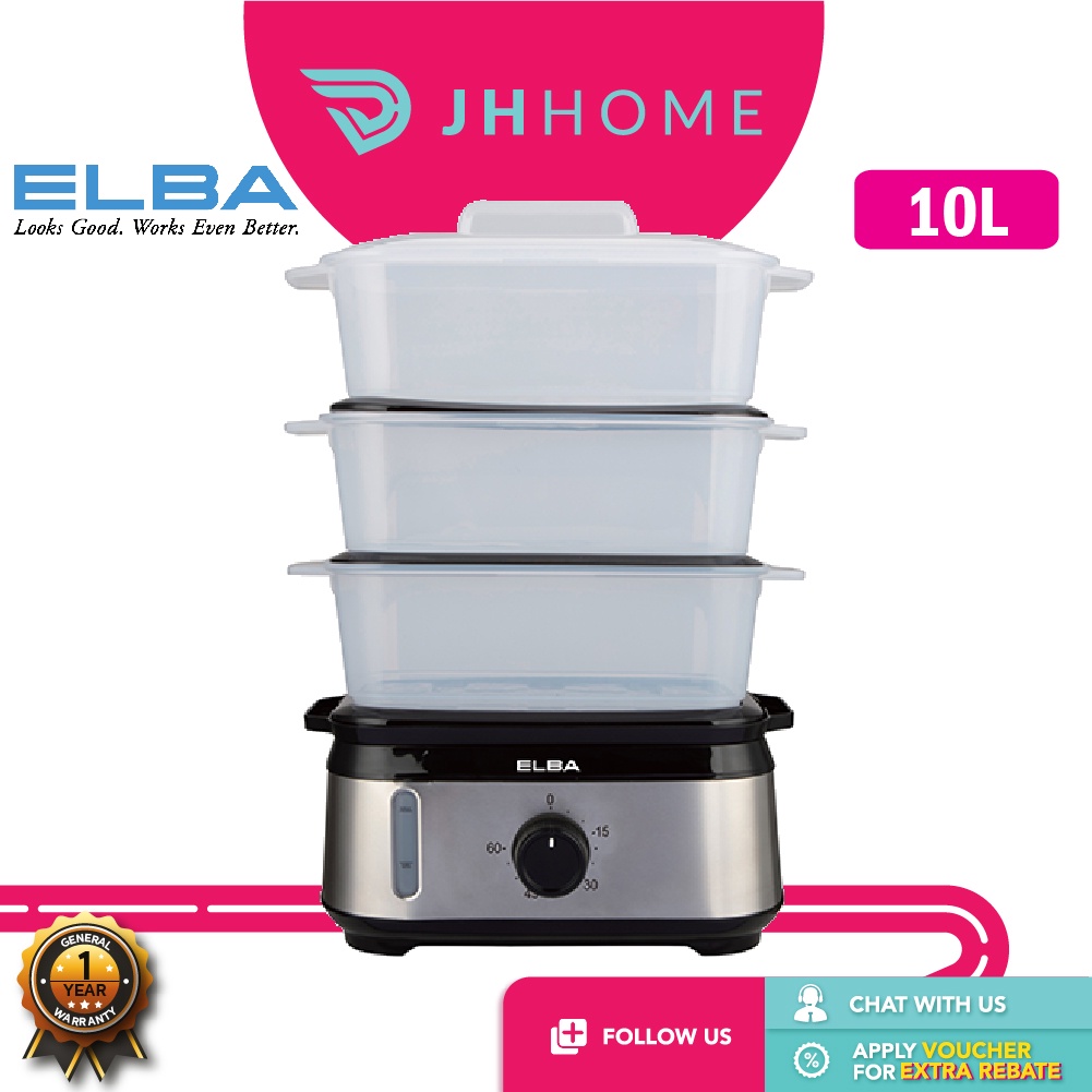 Elba 10L Food Steamer EFSM1038(SS) 12L 3 Steaming Trays Food