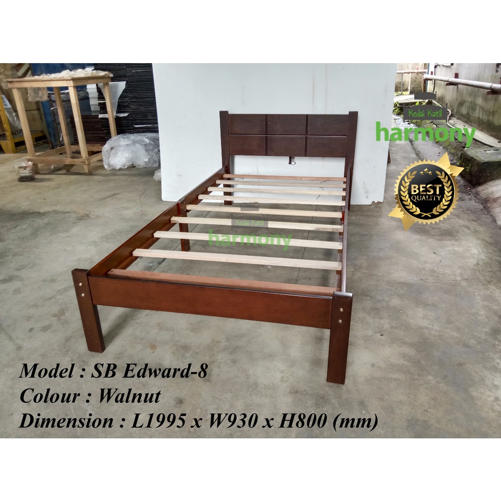 Harmony Edward Wooden Single Bed Frame / Solid Wood Single Bed / Katil