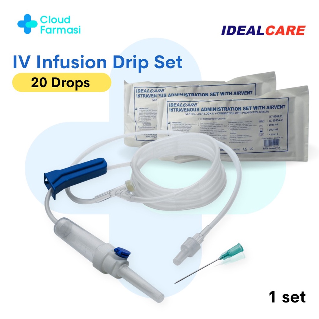 IV Infusion Drip Set with Airvent 20 Drops with 21g Needle Individual