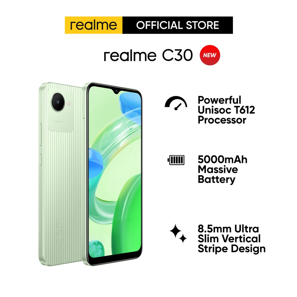 realme C30 | Powerful Unisoc T612 Processor | 5000mAh Massive Battery |  8.5mm Ultra Slim Vertical Stripe Design | Shopee Malaysia