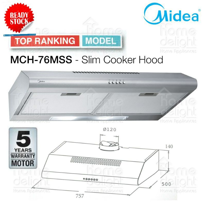 Midea Cooker Hood Stainless Steel Slim Cooker Hood MCH-76MSS MCH-90MSS