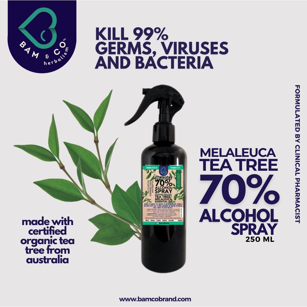 BAM & CO MELALEUCA ALCOHOL ORGANIC TEA TREE OIL DISINFECTANT SPRAY 250ML