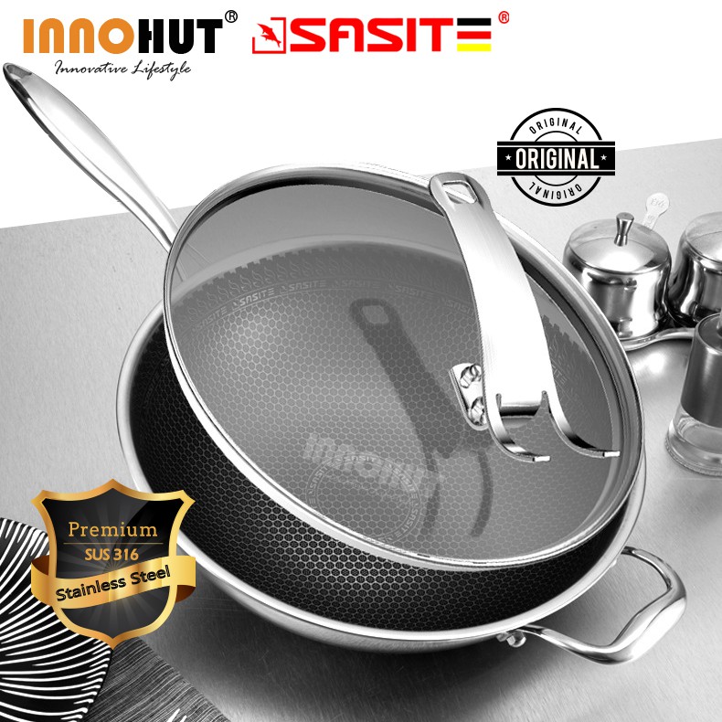 SUS 316 Stainless Steel Non-Stick Nano Honeycomb Web Long Handle Frying 316 Stainless Steel Honeycomb Wok