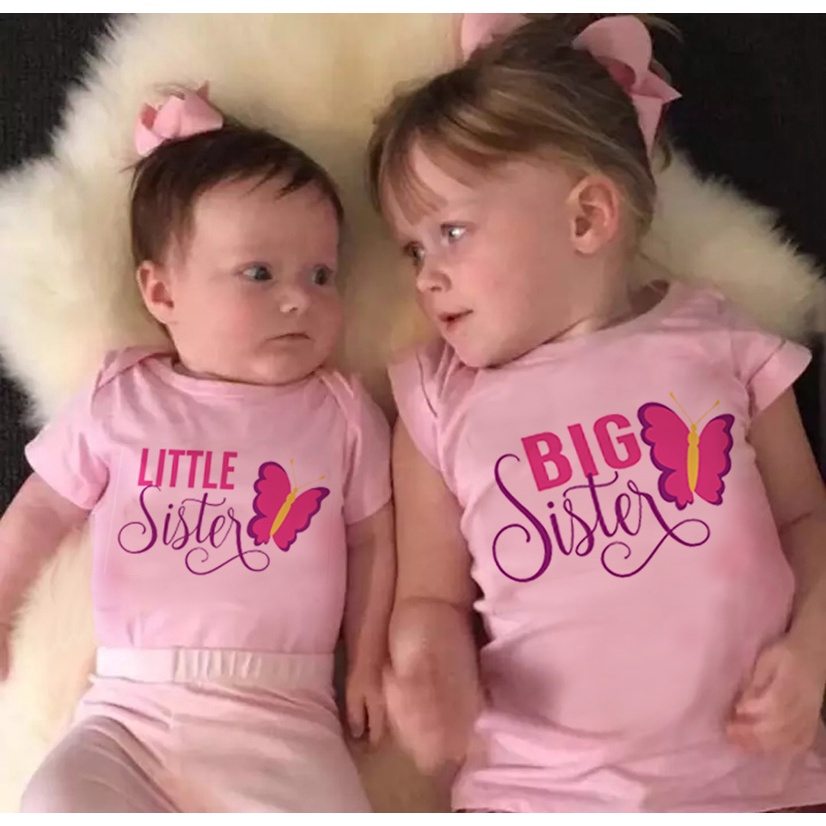 Big Sister & Little Sister Siblings Matching Shirts Summer Fashion Baby Girls Tops Big Sis Little Sis Matching Outfits