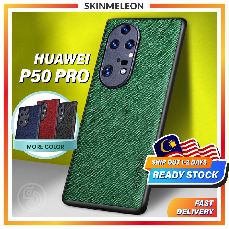SKINMELEON Casing Huawei P50 PRO Case Cross Pattern PU Leather TPU Camera Protection Cover Phone Cases