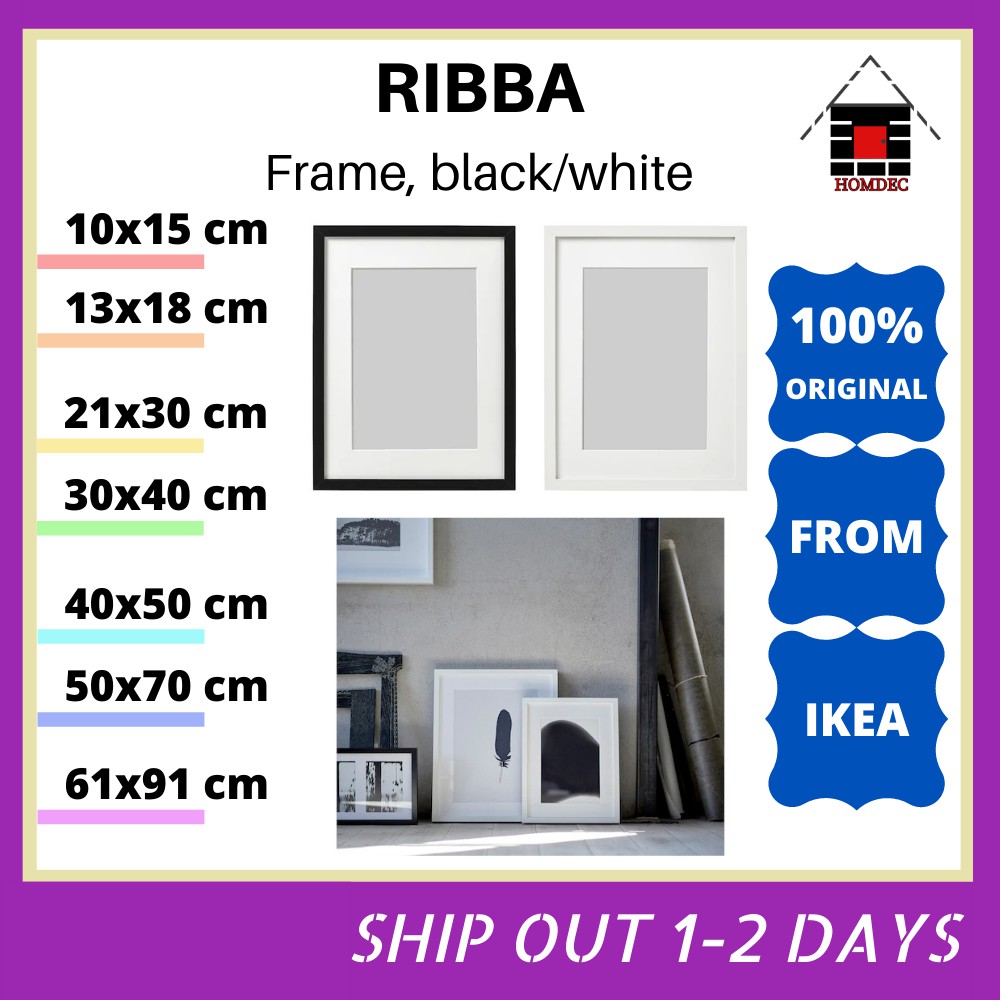 IKEA RIBBA Frame, black/white, cm/13x18 cm/40x50 cm/50x70 cm/61x91 cm | Shopee Malaysia
