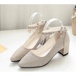 Kasut kawin glitter tumit lebar wedding shoes for bride bridal kasut ...