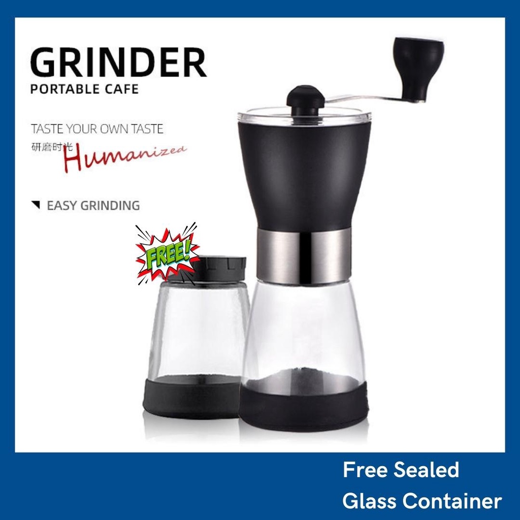 Hand Coffee Bean Grinder Manual Adjustable Ceramic Burr Portable Free Glass Sealed Jar Pengisar Biji Kopi 手摇手动咖啡研磨机磨豆机