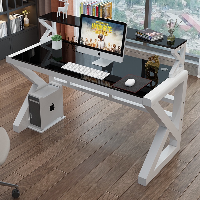 Computer Desktop Desk Home Tempered Glass Desk Bookshelf Combination Integrated Desk Bedroom E-Sports Table Simple