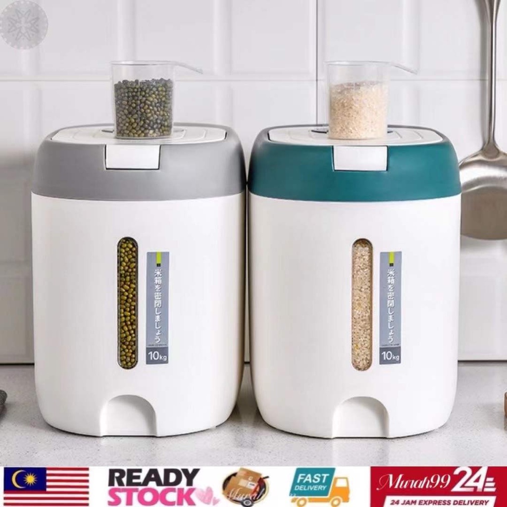 Murah99 Bekas Beras Household Kitchen Rice Dispenser 5KG-10KG Large Capacity Rice Grain Bucket Rice Storage With Cup