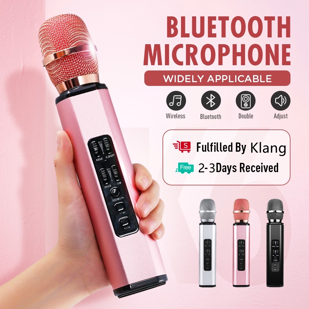 [Local Stock]Wireless Microphone Dual Speaker Karaoke Mic With Dynamic Singing Microphone Bluetooth Microphone